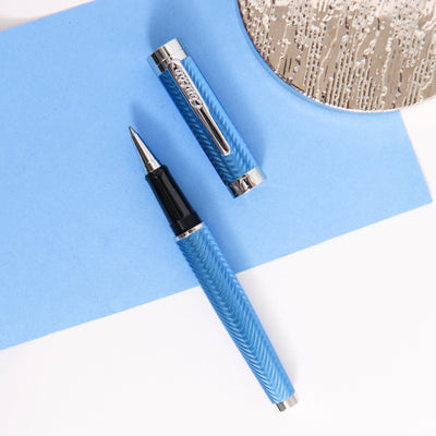 Conklin-Herringbone-Signature-Blue-Rollerball-Pen-Metal-Barrel