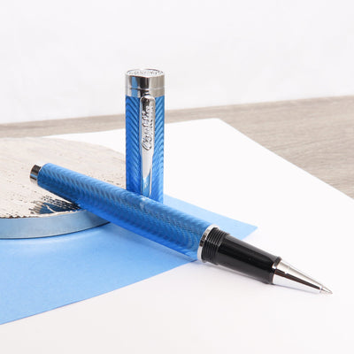 Conklin-Herringbone-Signature-Blue-Rollerball-Pen-Uncapped