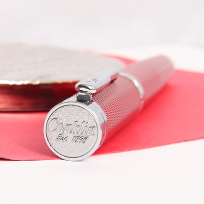Conklin-Herringbone-Signature-Red-Fountain-Pen-Logo-On-Cap