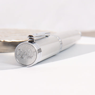 Conklin-Herringbone-Signature-Silver-Fountain-Pen-Logo-On-Cap