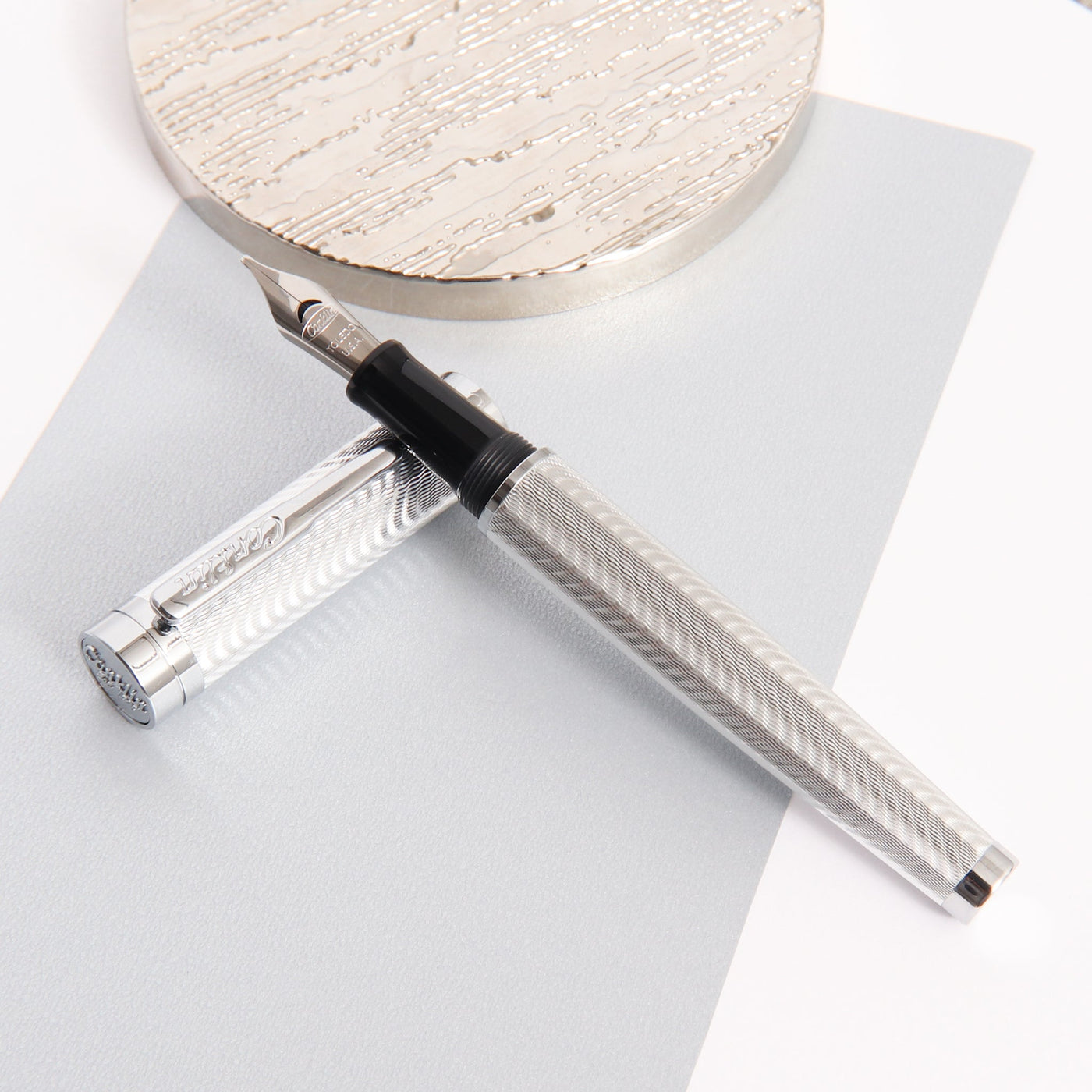 Conklin-Herringbone-Signature-Silver-Fountain-Pen