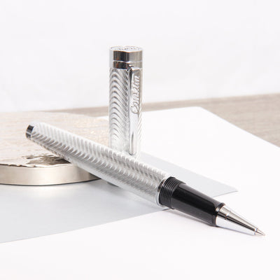 Conklin-Herringbone-Signature-Silver-Rollerball-Pen-Uncapped