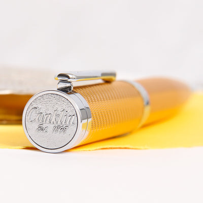 Conklin-Herringbone-Signature-Yellow-Ballpoint-Pen-Logo-On-Cap