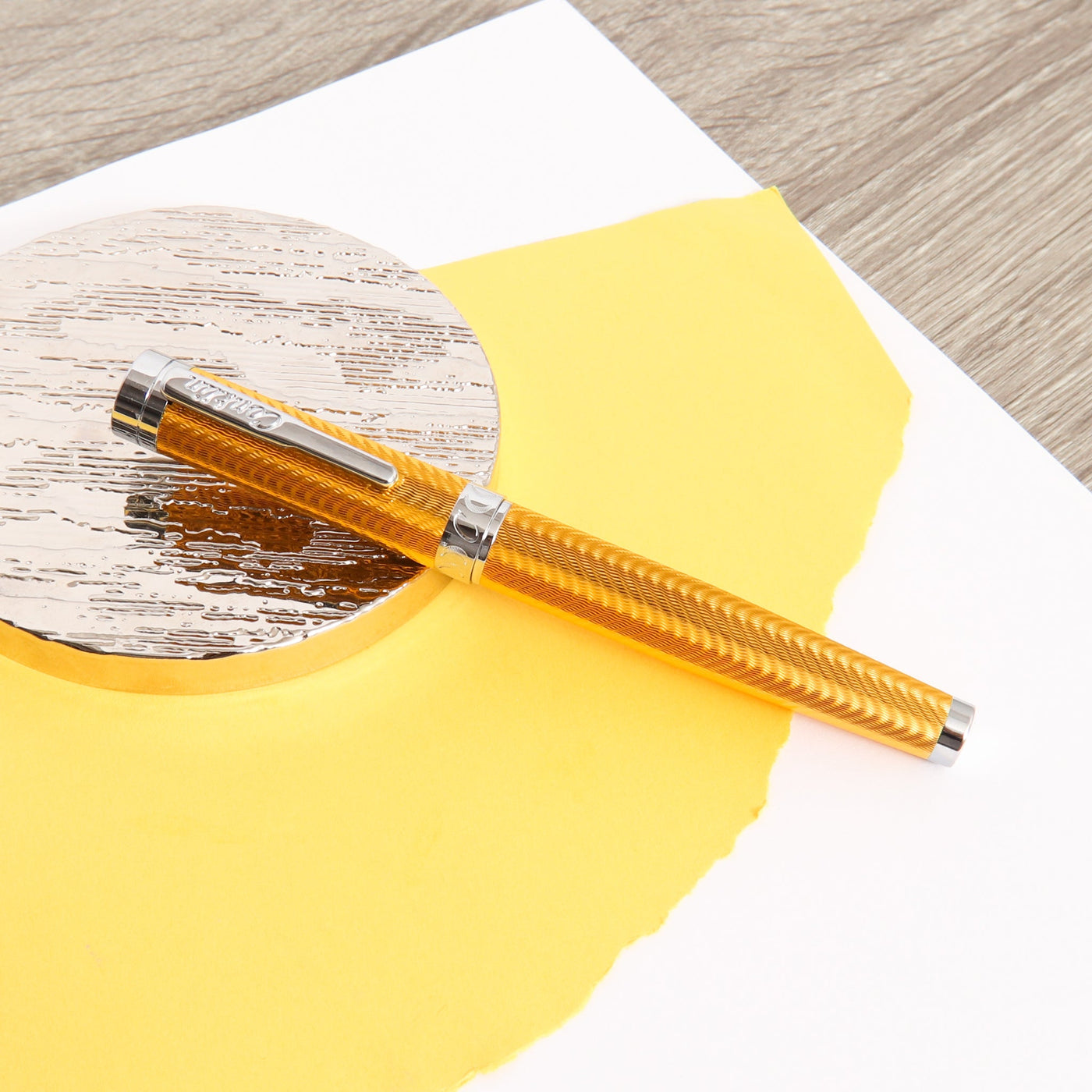 Conklin-Herringbone-Signature-Yellow-Fountain-Pen-Capped
