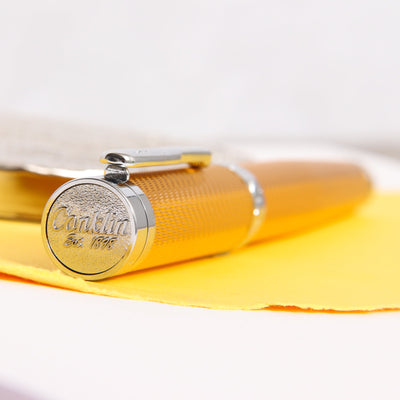 Conklin-Herringbone-Signature-Yellow-Fountain-Pen-Logo-On-Cap