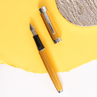 Conklin-Herringbone-Signature-Yellow-Fountain-Pen-Metal-Barrel