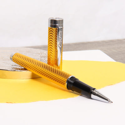 Conklin-Herringbone-Signature-Yellow-Rollerball-Pen-Uncapped