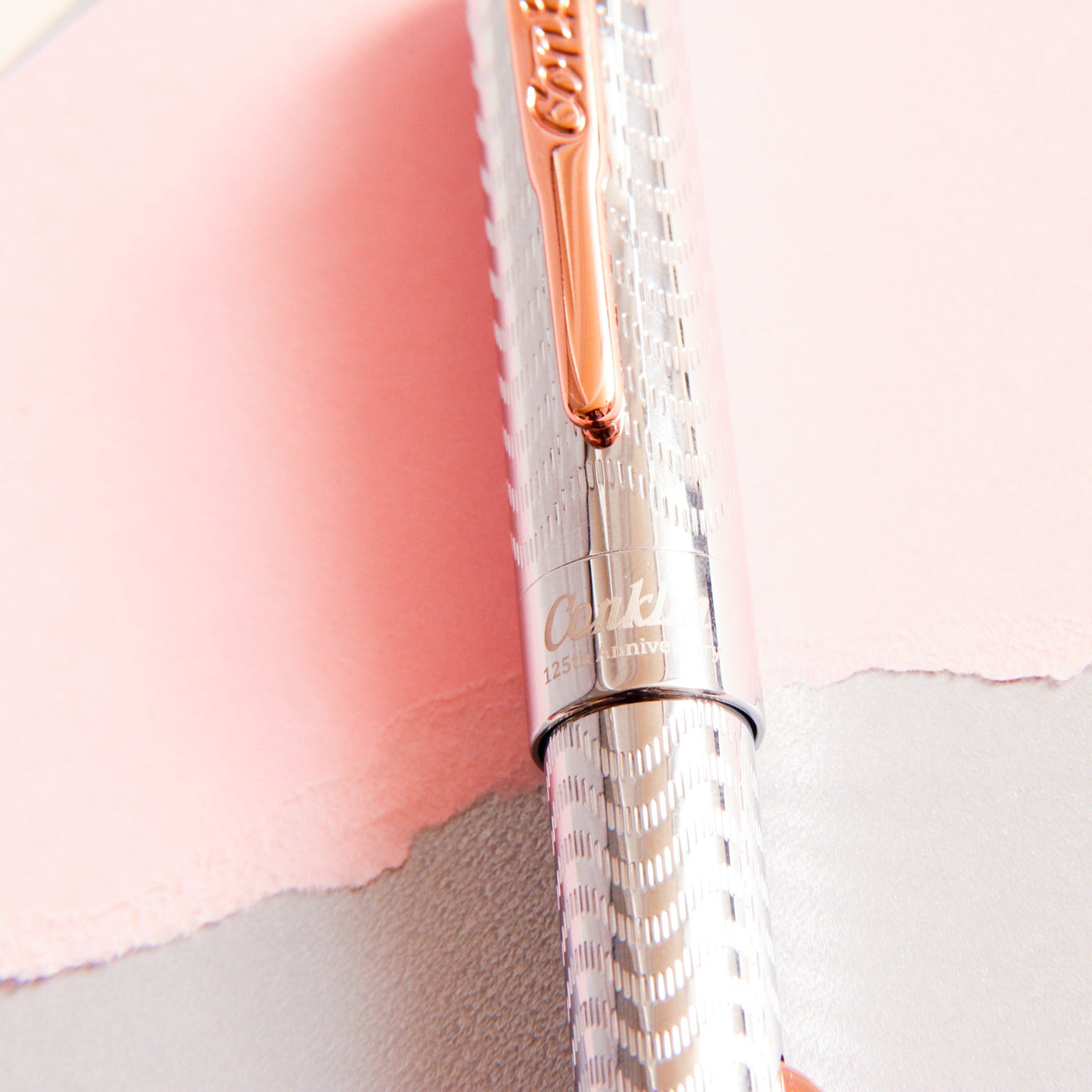 Conklin-Mark-Twain-Crescent-Filler-125th-Anniversary-Rose-Gold-Fountain-Pen-Cap-And-Clip