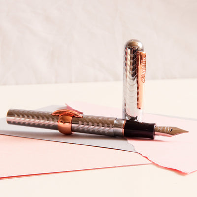 Conklin-Mark-Twain-Crescent-Filler-125th-Anniversary-Rose-Gold-Fountain-Pen-Silver-Barrel