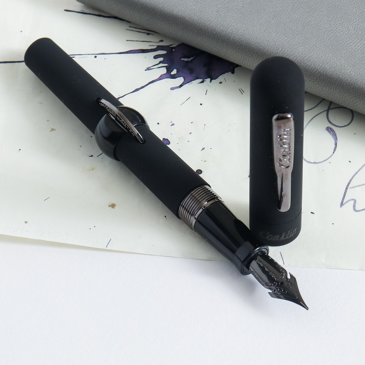 Conklin Mark Twain Crescent Filler Superblack Gunmetal Fountain Pen