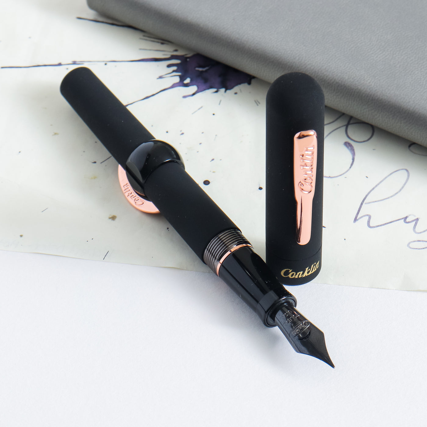 Conklin Mark Twain Crescent Filler Superblack Rose Gold Fountain Pen