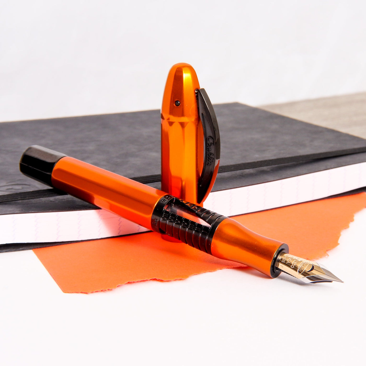 Conklin-Nozac-Classic-125th-Anniversary-Orange-Fountain-Pen-Uncapped