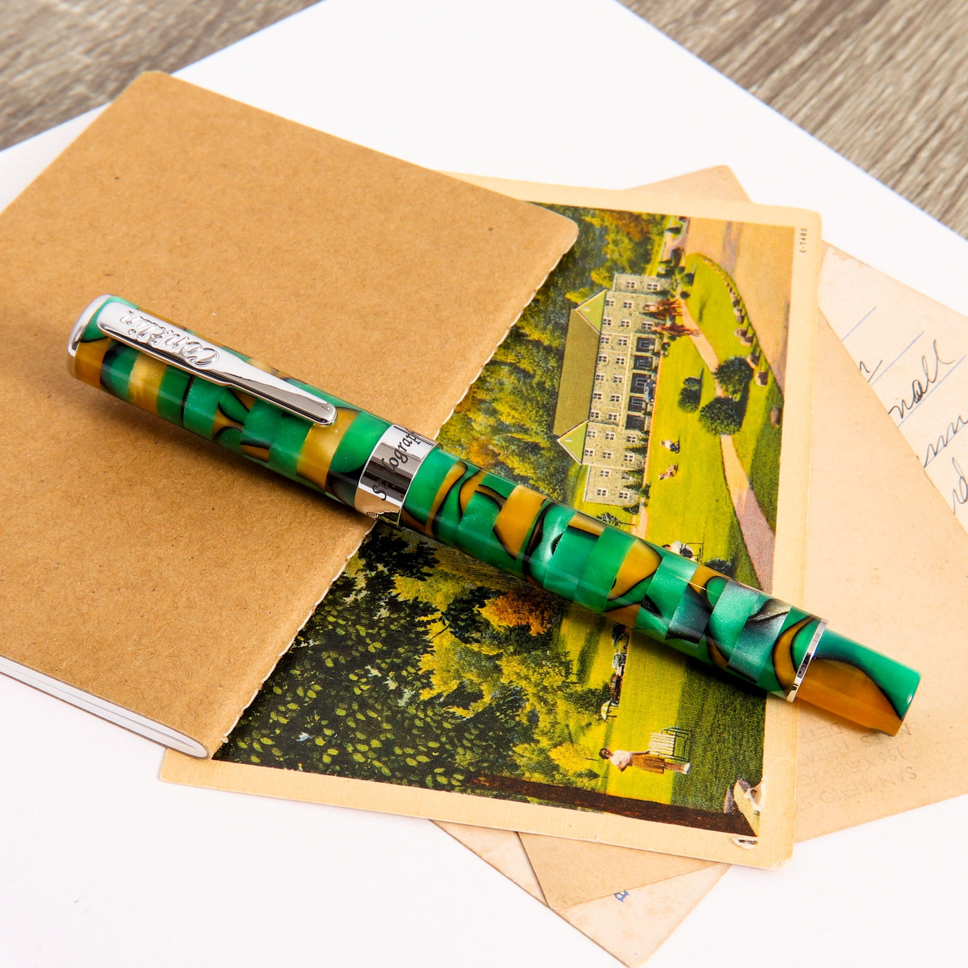 Conklin-Stylograph-Mosaic-Green-Brown-Fountain-Pen-Capped
