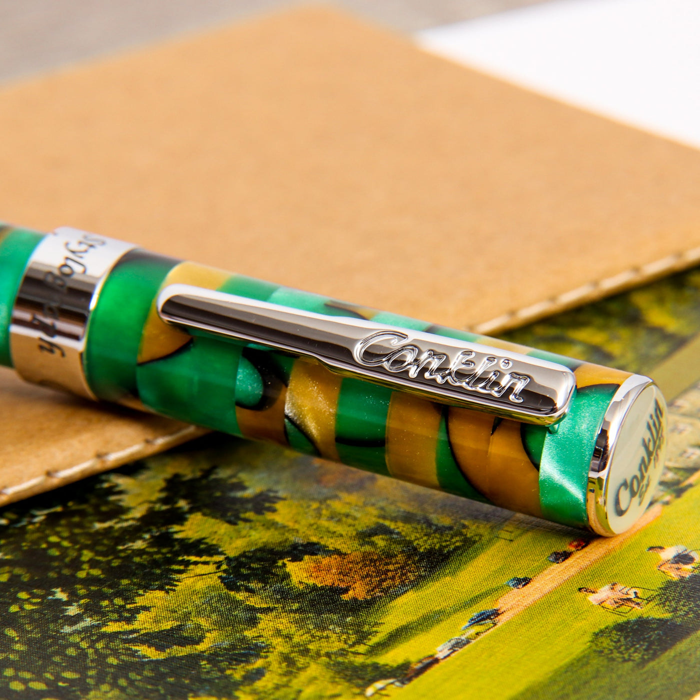 Conklin-Stylograph-Mosaic-Green-Brown-Fountain-Pen-Clip