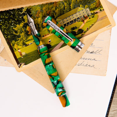 Conklin-Stylograph-Mosaic-Green-Brown-Fountain-Pen-With-Chrome-Trim