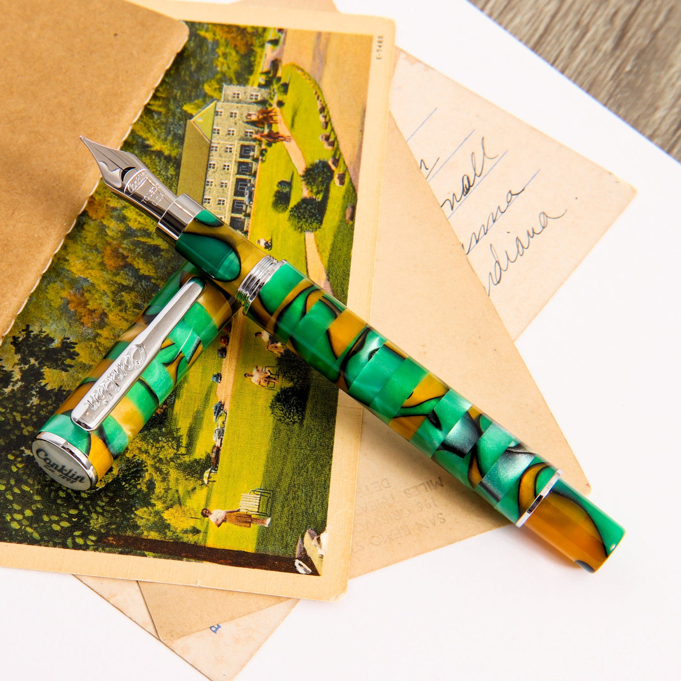 Conklin-Stylograph-Mosaic-Green-Brown-Fountain-Pen