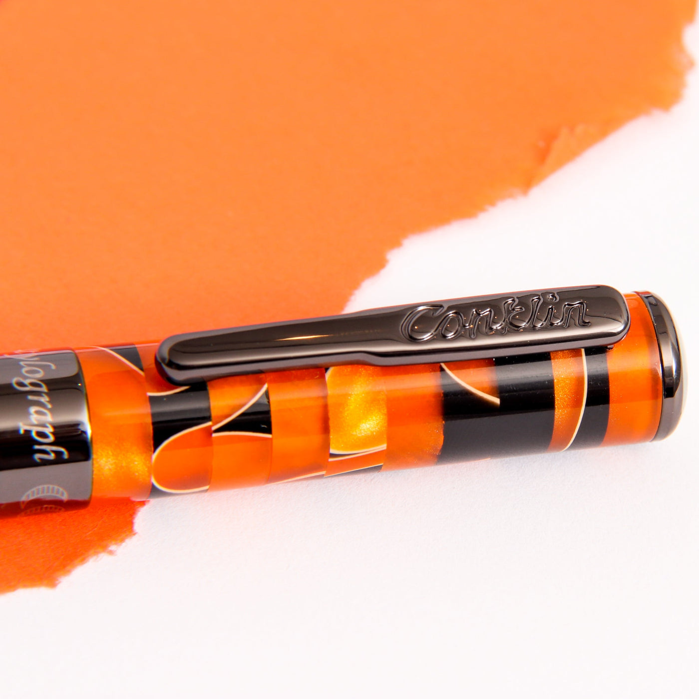 Conklin-Stylograph-Mosaic-Orange-Black-Ballpoint-Pen-Clip