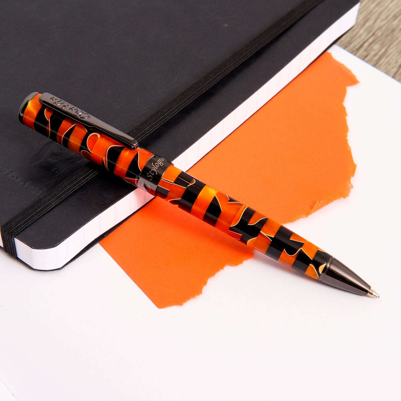 Conklin-Stylograph-Mosaic-Orange-Black-Ballpoint-Pen
