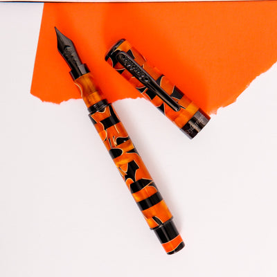 Conklin-Stylograph-Mosaic-Orange-Black-Fountain-Pen-With-Chrome-Trim
