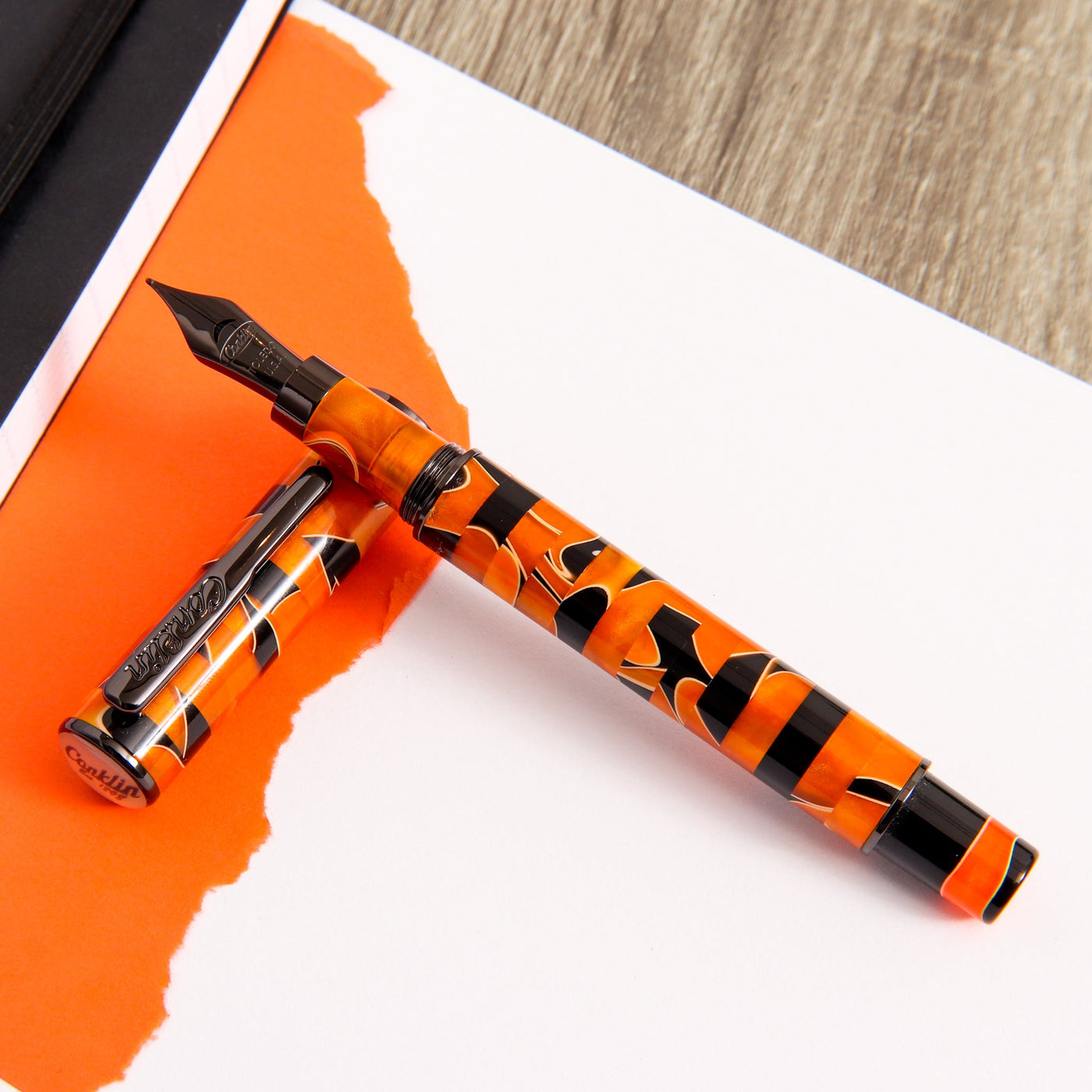 Conklin-Stylograph-Mosaic-Orange-Black-Fountain-Pen
