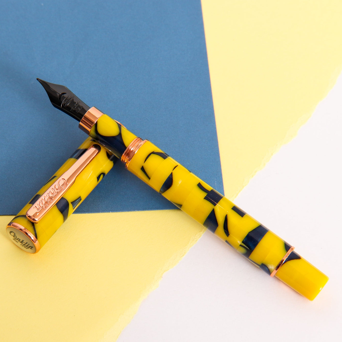 Conklin-Stylograph-Mosaic-Yellow-Blue-Fountain-Pen