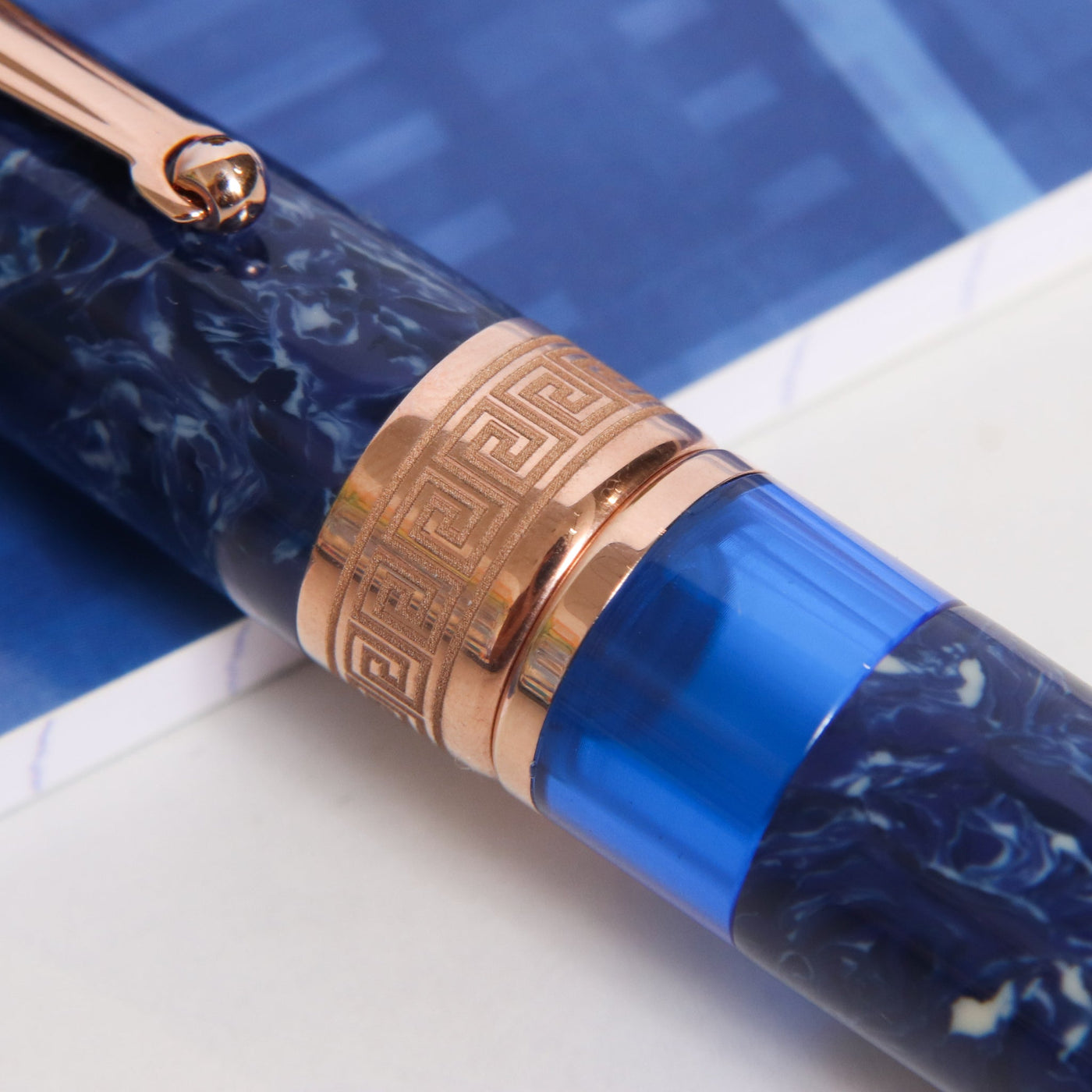 Delta Lapis Blue Celluloid Rose Gold Fountain Pen Center Band