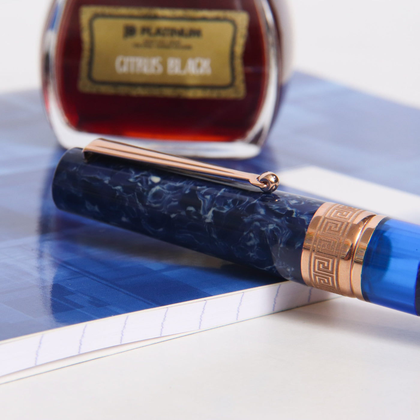 Delta Lapis Blue Celluloid Rose Gold Fountain Pen Clip