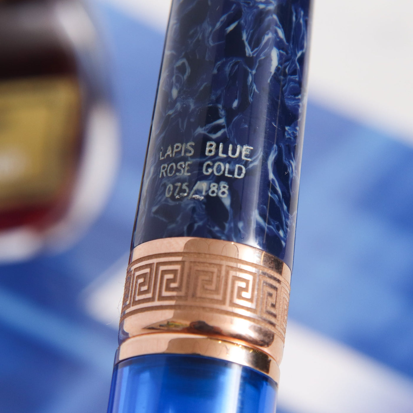 Delta Lapis Blue Celluloid Rose Gold Fountain Pen Limited Edition Number