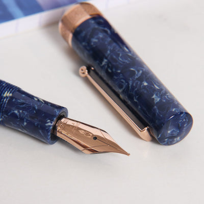 Delta Lapis Blue Celluloid Rose Gold Fountain Pen Nib Details