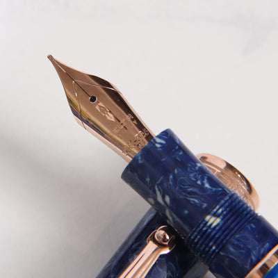 Delta Lapis Blue Celluloid Rose Gold Fountain Pen Nib