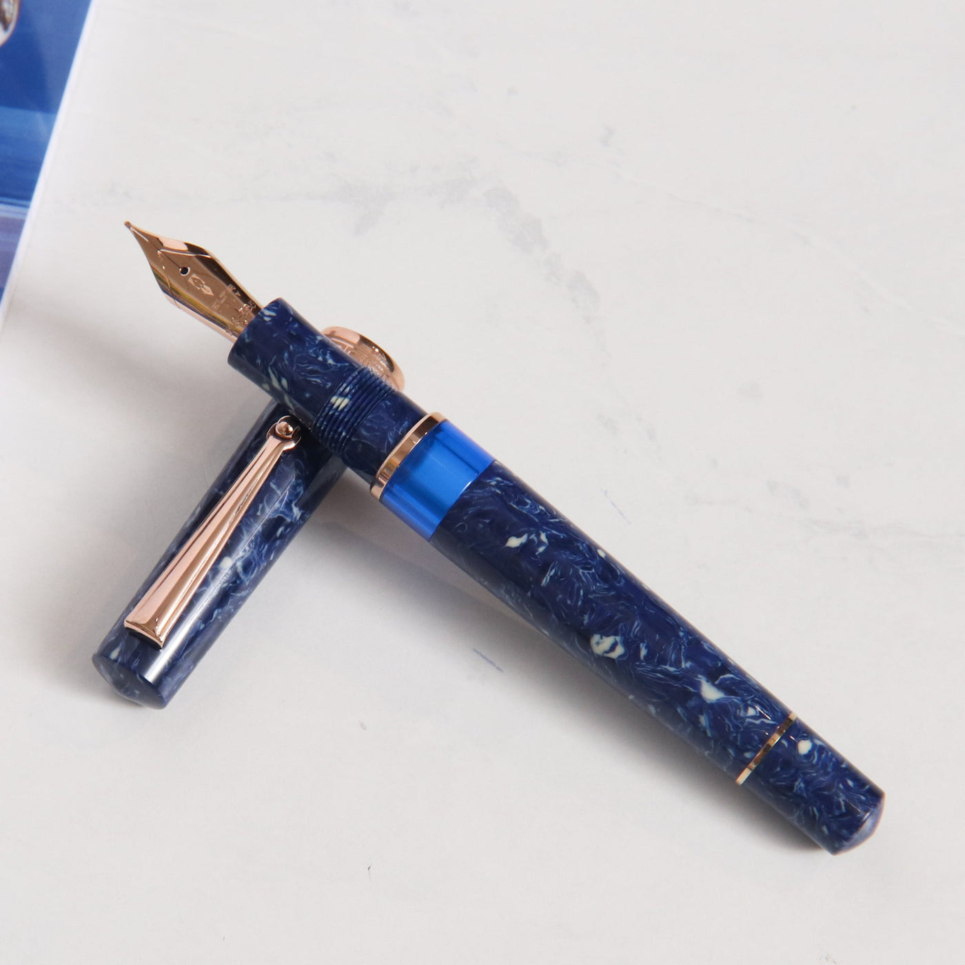 Delta Lapis Blue Celluloid Rose Gold Fountain Pen