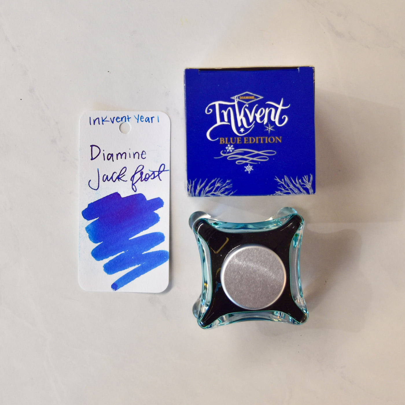 Diamine Inkvent Year 1 Jack Frost Ink blue glass bottle