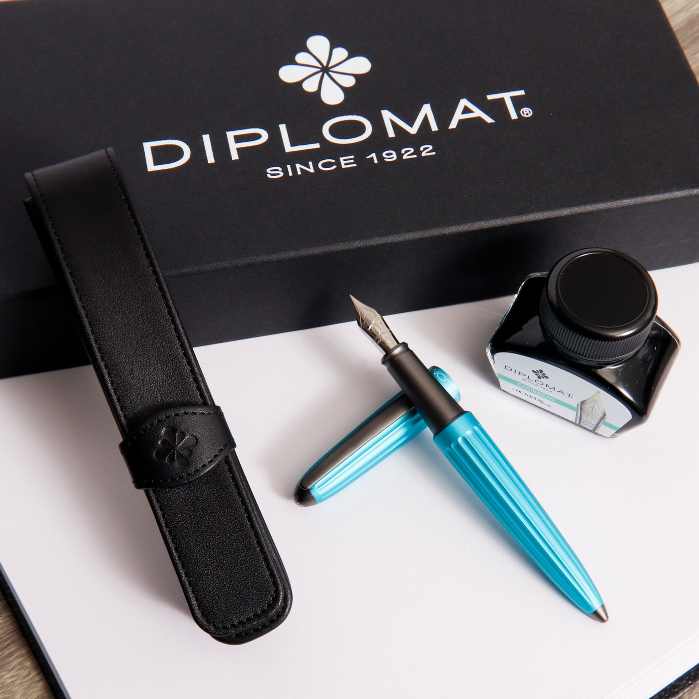Diplomat-Aero-Turquoise-Fountain-Pen-Gift-Set-Case-Pen-And-Ink
