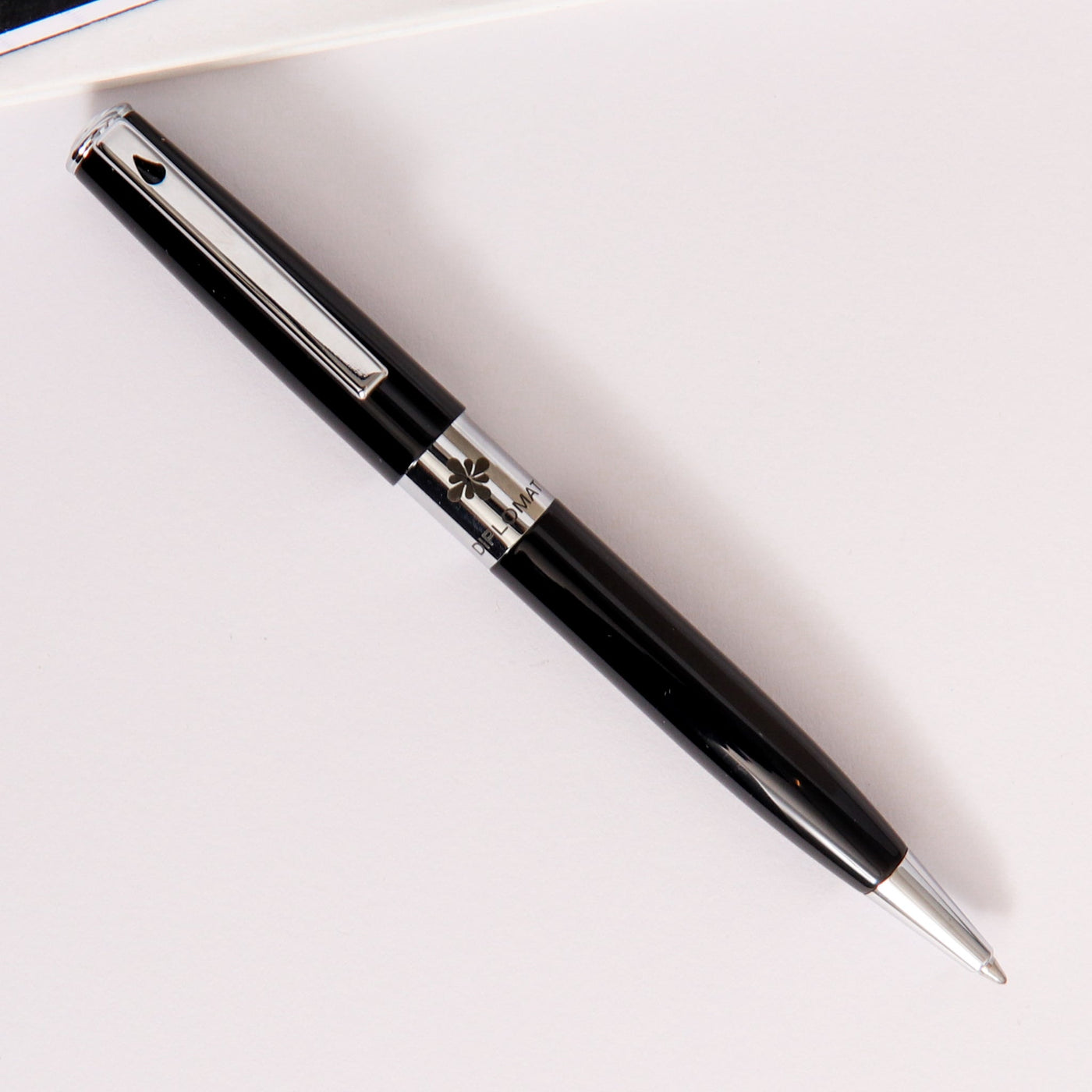Diplomat CLR Black Lacquer Ballpoint Pen Black Barrel With Silver Trim