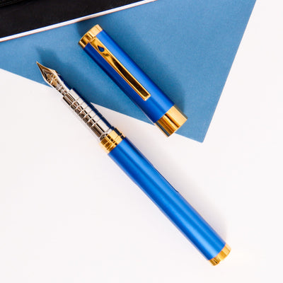 Diplomat-Nexus-Blue-&-Gold-Fountain-Pen-With-Gold-Trim