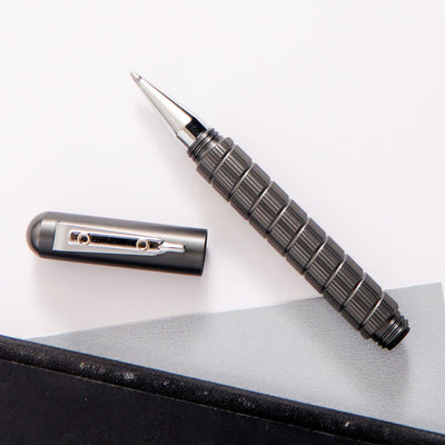 Giuliano Mazzuoli Officina End Mill Gunmetal Ballpoint Pen With Ribbed Barrel