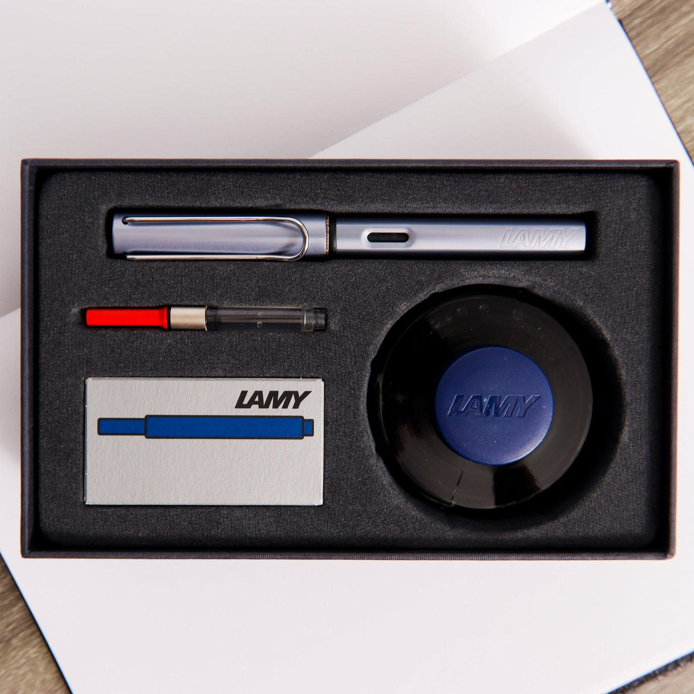 LAMY-Al-Star-Azure-Fountain-Pen-&-Ink-Bottle-Gift-Set-Packaging