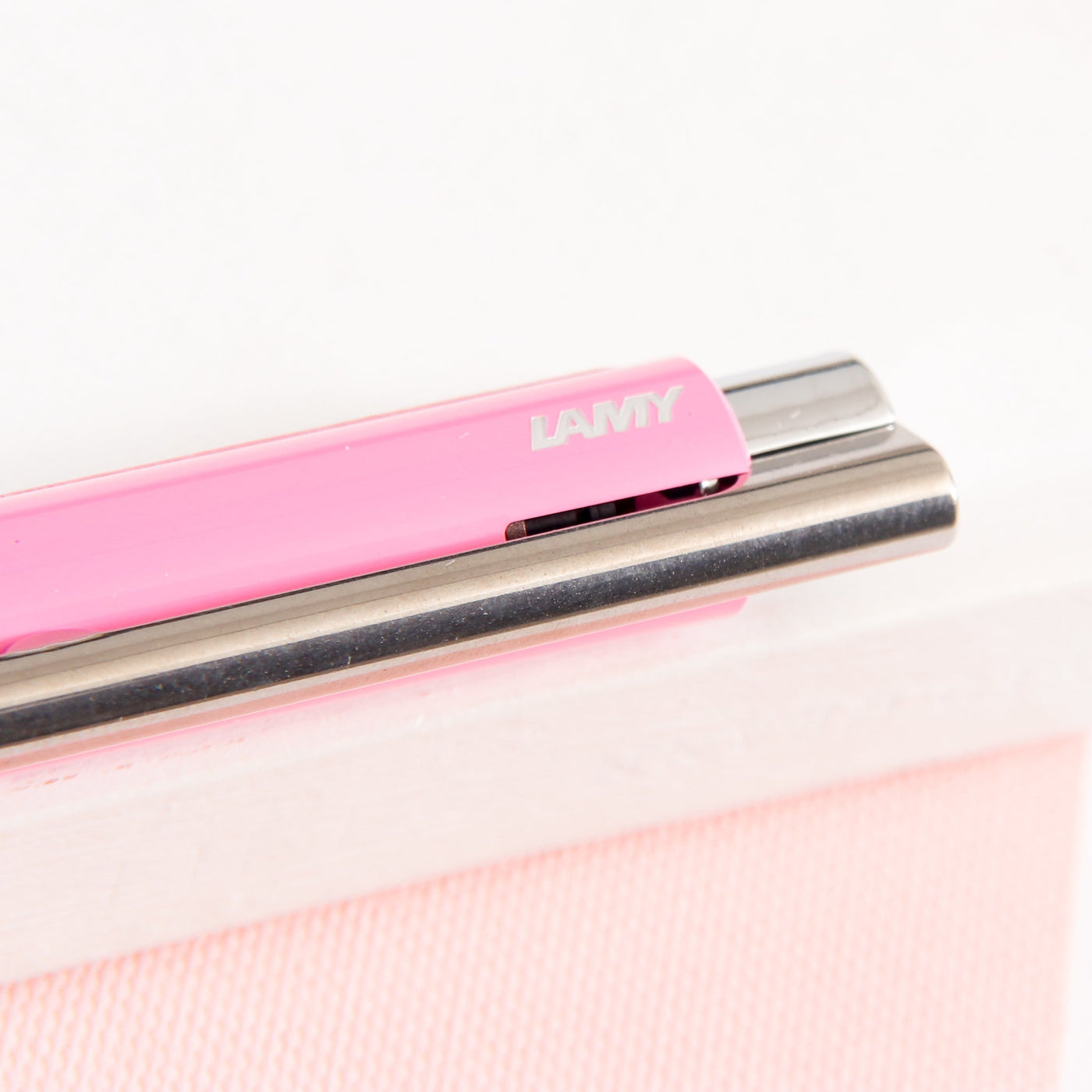 LAMY-Logo-M+-Rose -Gloss-Ballpoint-Pen-Steel-Polished-Trim