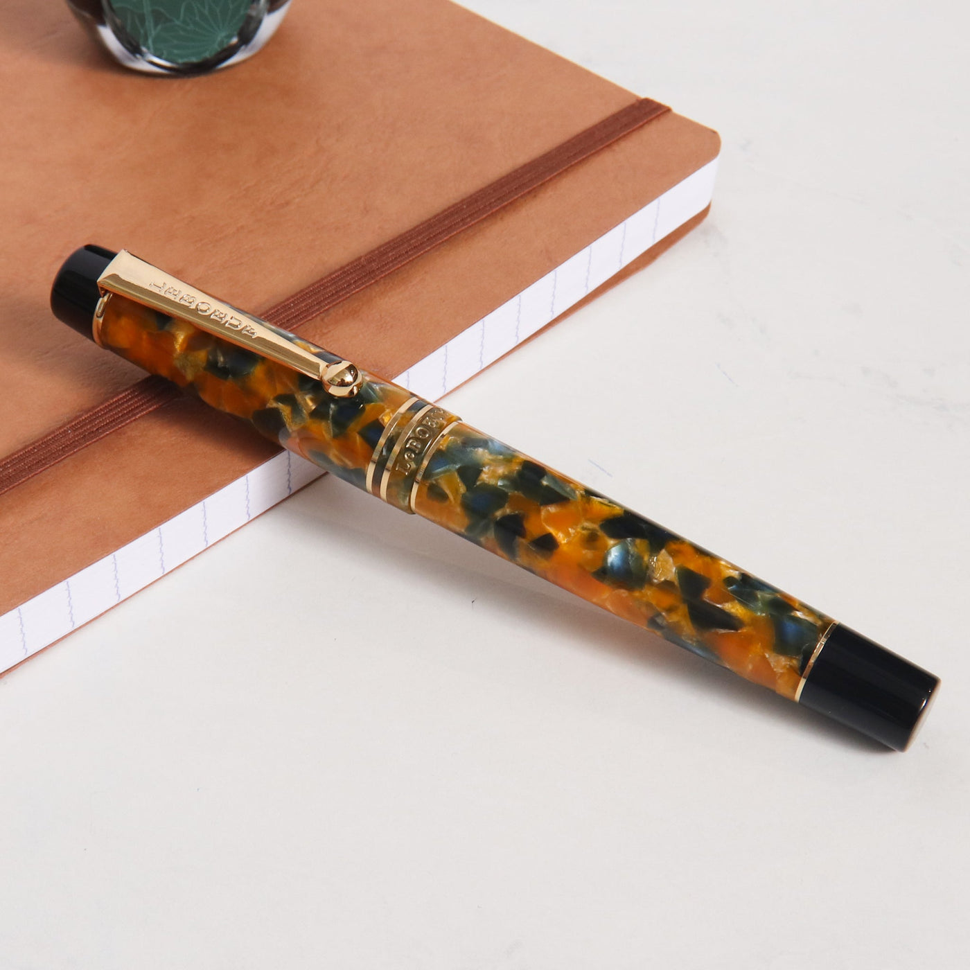 Leboeuf Pilgrim Amber Navy Pearl Fountain Pen Capped