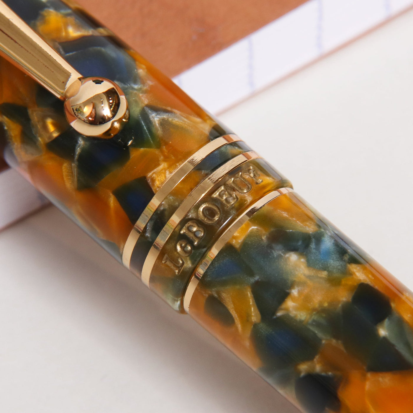 Leboeuf Pilgrim Amber Navy Pearl Fountain Pen Center Band