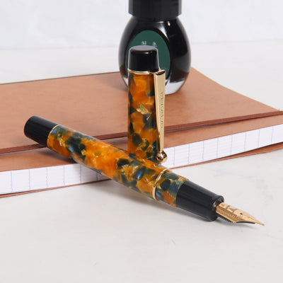 Leboeuf Pilgrim Amber Navy Pearl Fountain Pen Uncapped