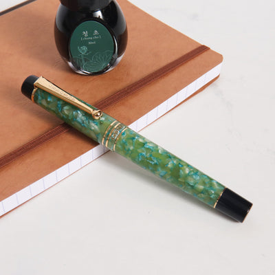 Leboeuf Pilgrim Marine Green Marble Fountain Pen Capped