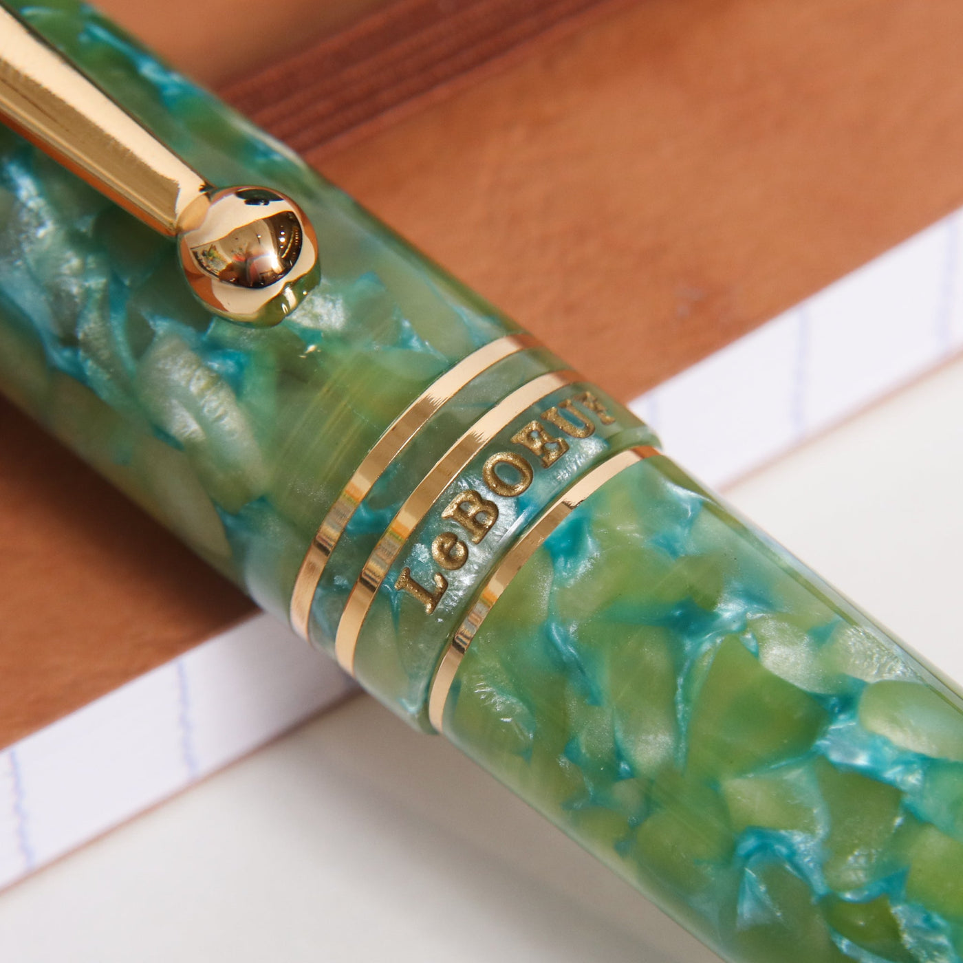 Leboeuf Pilgrim Marine Green Marble Fountain Pen Center Band