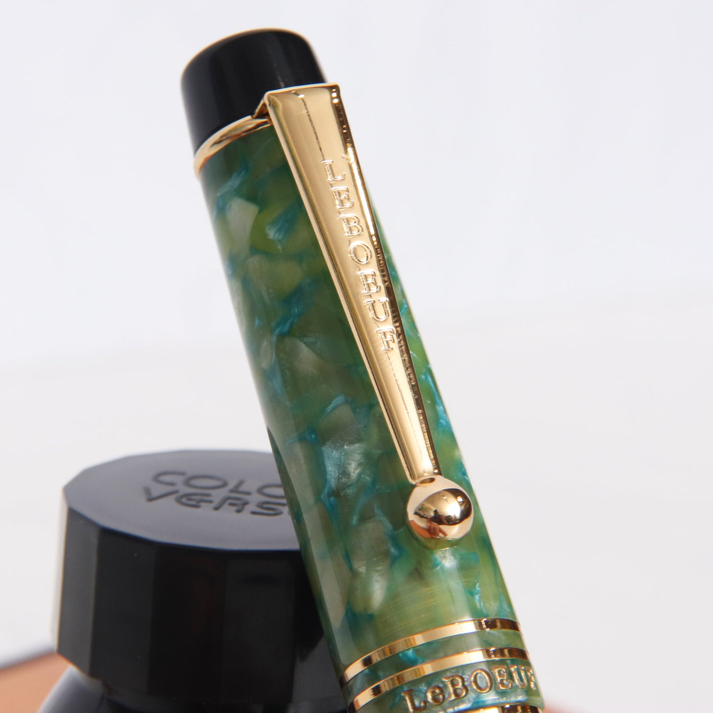 Leboeuf Pilgrim Marine Green Marble Fountain Pen Clip Engraving