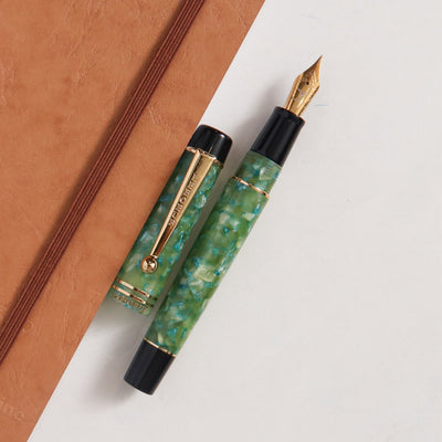 Leboeuf Pilgrim Marine Green Marble Fountain Pen With Gold Trim