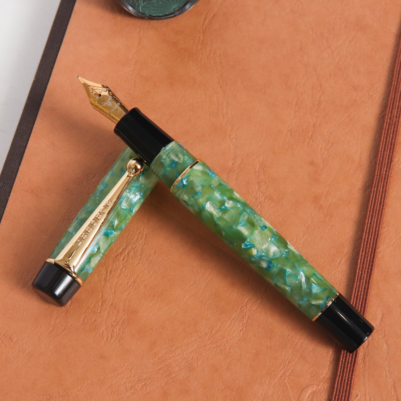 Leboeuf Pilgrim Marine Green Marble Fountain Pen