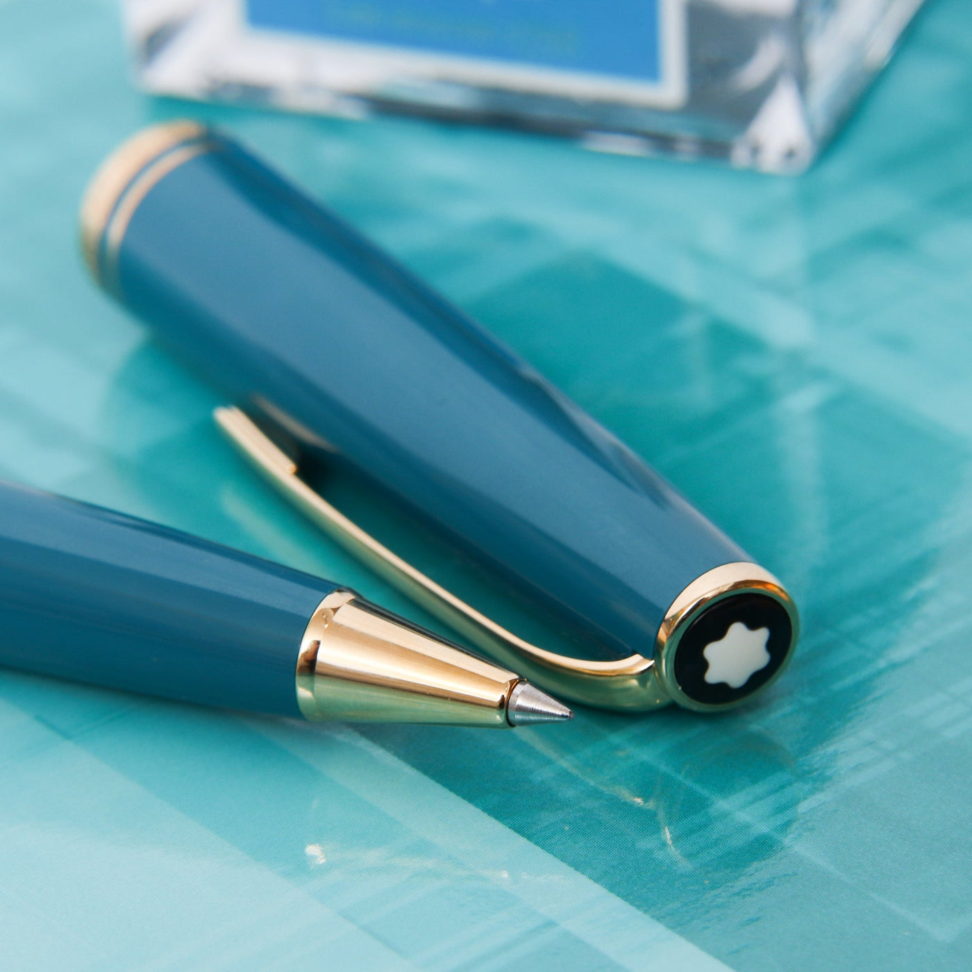 Montblanc Generation Turquoise & Gold Rollerball Pen - Preowned Tip Details
