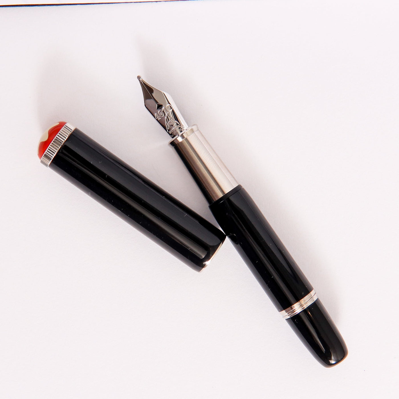 Montblanc-Heritage-Baby-Black-Fountain-Pen-With-Red-Logo-On-Cap