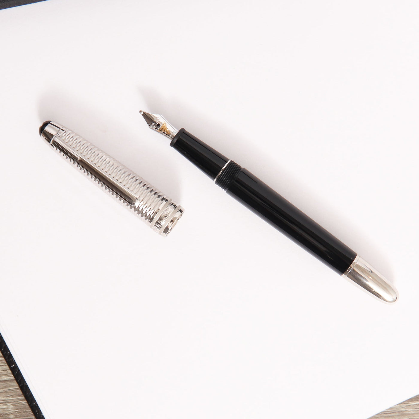 Montblanc-Meisterstuck-145-Solitaire-Doue-Geometry-Fountain-Pen-Black-Resin-With-Silver-Trim