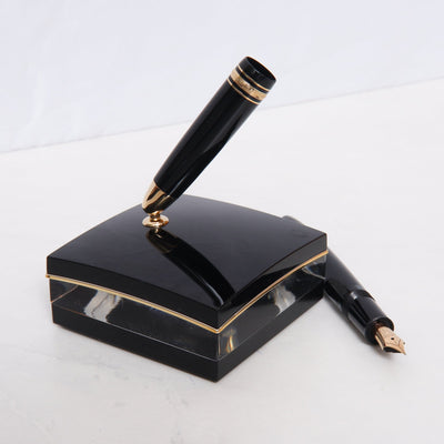 Montblanc Meisterstuck 146 Black & Gold LeGrand Crystal Desk Set Preowned Without Pen